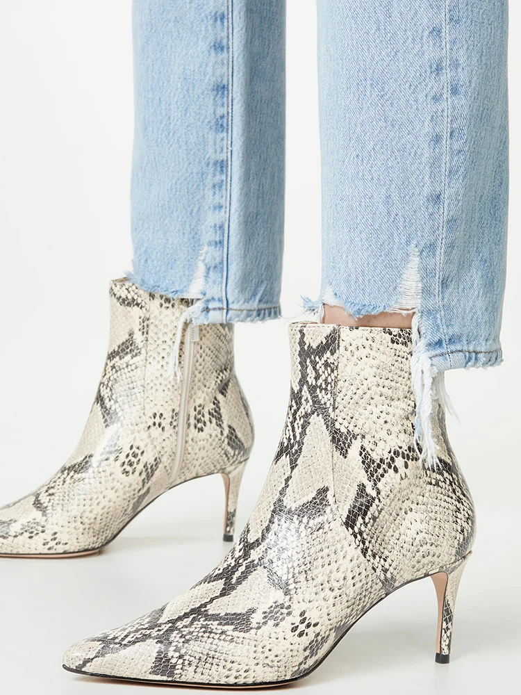 Женские полусапожки на шпильке из змеиной кожи ботильоны высоком тонком каблуке