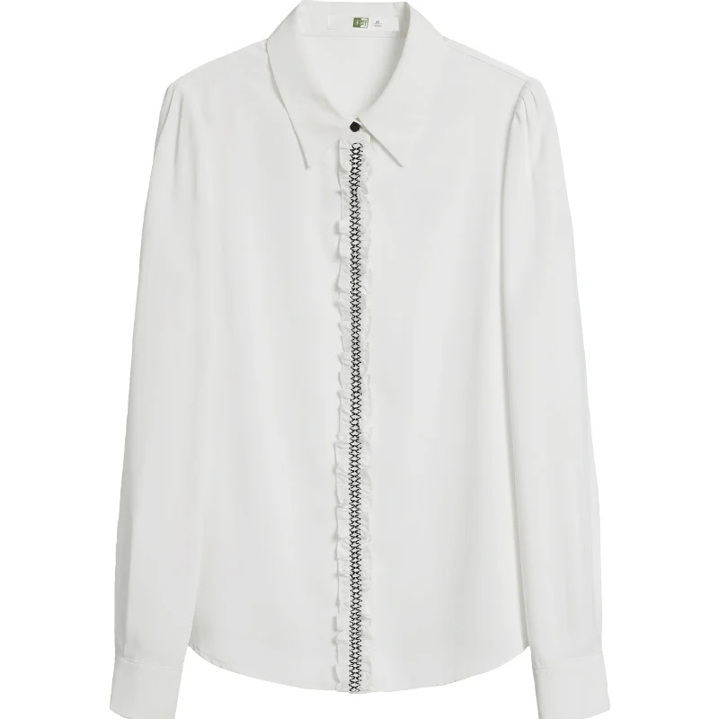 

Shirt Women's Design Sense Niche 2021 Spring New Style White Professional Long Sleeve Chiffon Shirt Temperament plus Size Top