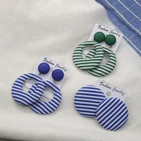 south korea new summer fashion girl personality fabric navy blue stripe beach temperament ring earrings jewelry gift