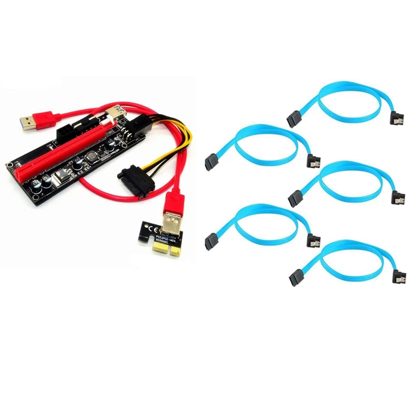 

5Pcs 18 Inch SATA 3.0 Cable SATA3 III 6GB/S & 6 Pcs VER009S USB 3.0 PCI-E Riser Express 1X 4X 8X 16X Adapter Card