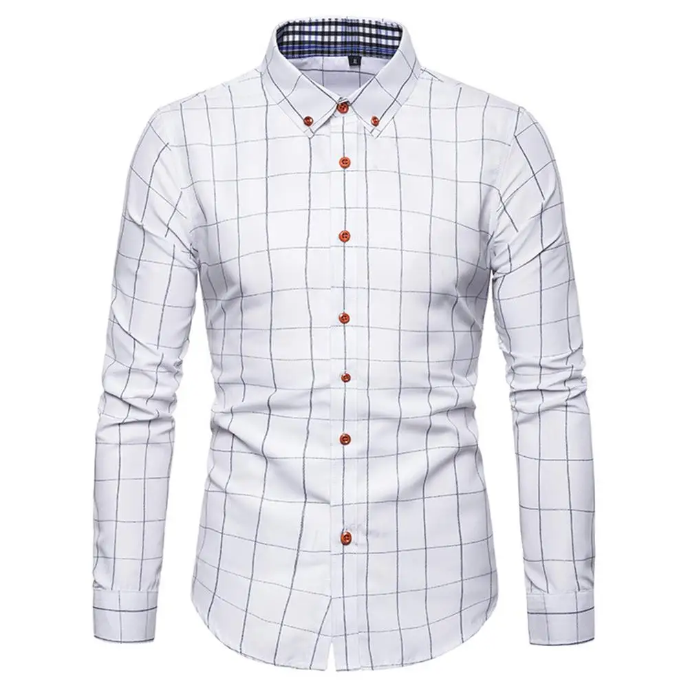 

Mens Long Sleeve Shirt Classic Plaid Slim Fit Shirts Business Office Casual Top Fashion Clothing Trends Button Up Blouse T-Shirt