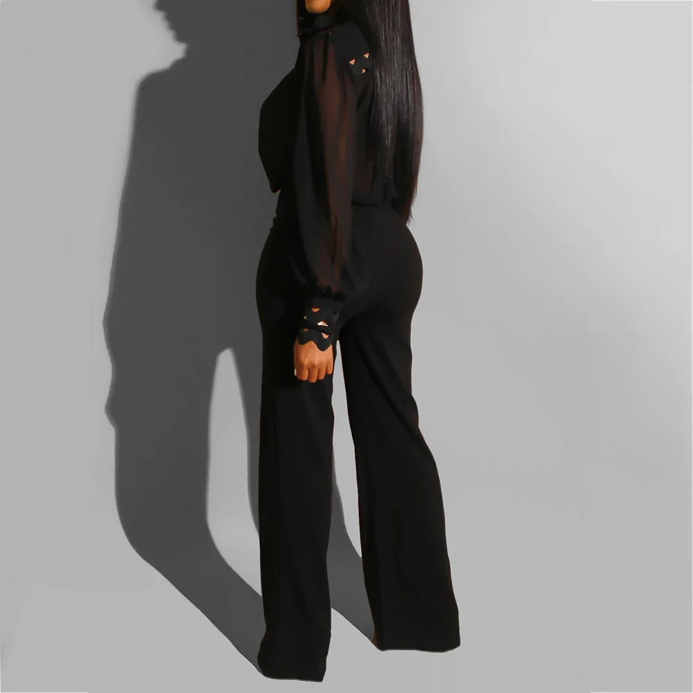 Шифоновый костюм с длинным рукавом белого и черного цвета элегантные женские