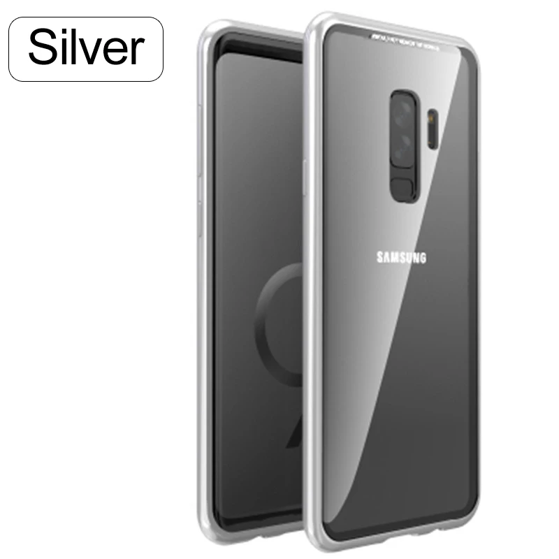Metal Silver clear CHYI 360 Magnetic Metal Case for Samsung Galaxy S10 5G S9 S8 Plus Note 10 9 8 Tempered Glass Back Cover for Samsung A50 A20 - Цвет: Metal Silver clear