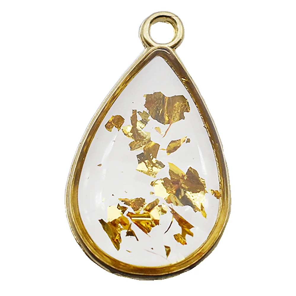 

6pcs/lot Two Sides Convex Transparent Gold Pieces Water Drop Resin Charm For Necklace Bracelet Making DIY Accessories Findings