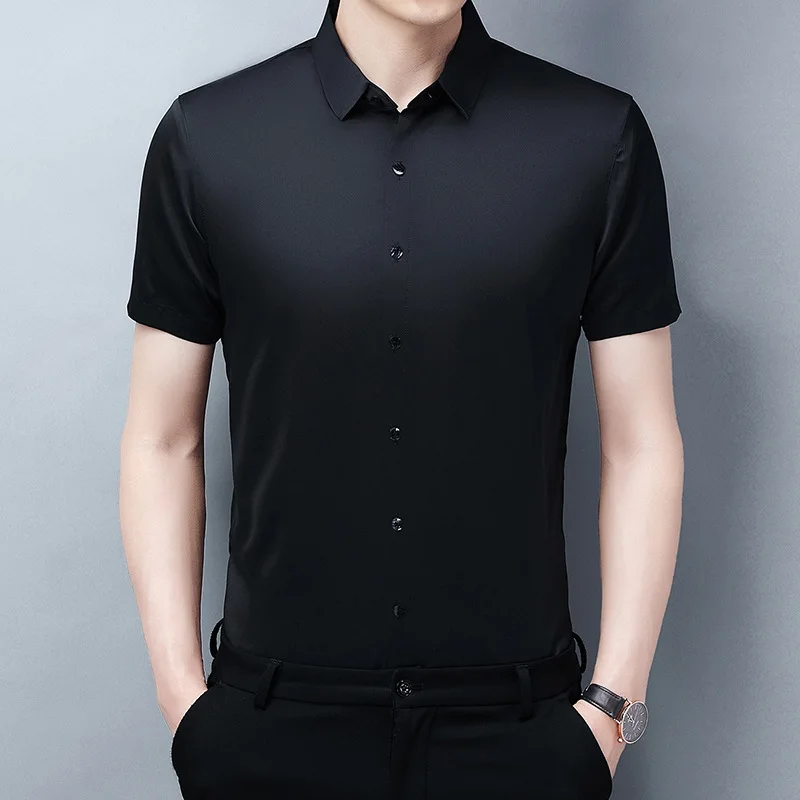 

2021 summer new business casual seamless iron free shirt men's Short Sleeve Shirt solid lapel
