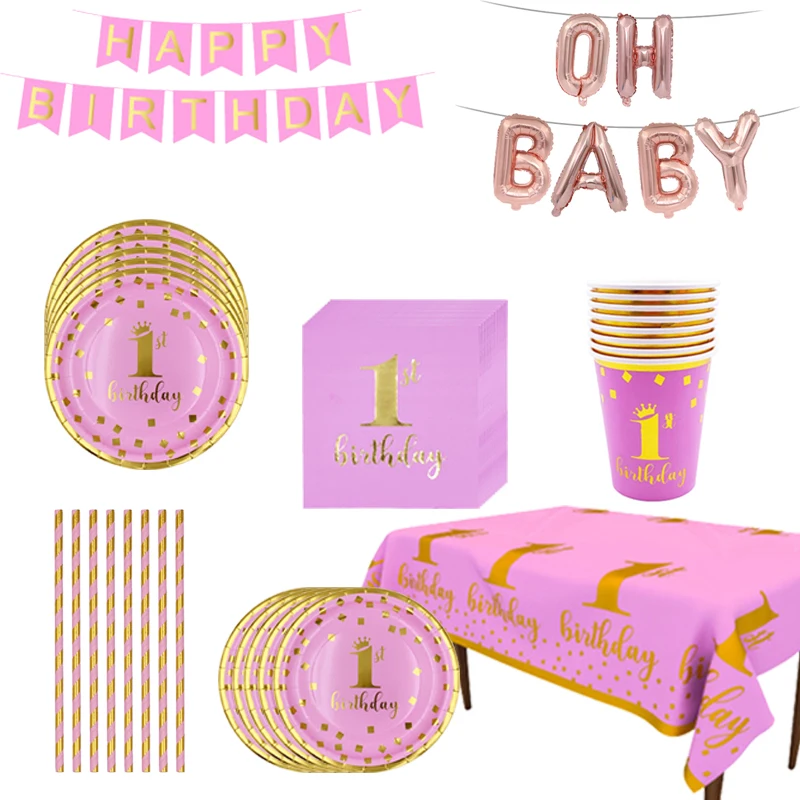 

Baby Theme Disposable Birthday Party Paper Plates Tableware Set Gender Reveal Party Its a Boy Girl Balloons Decorative Items