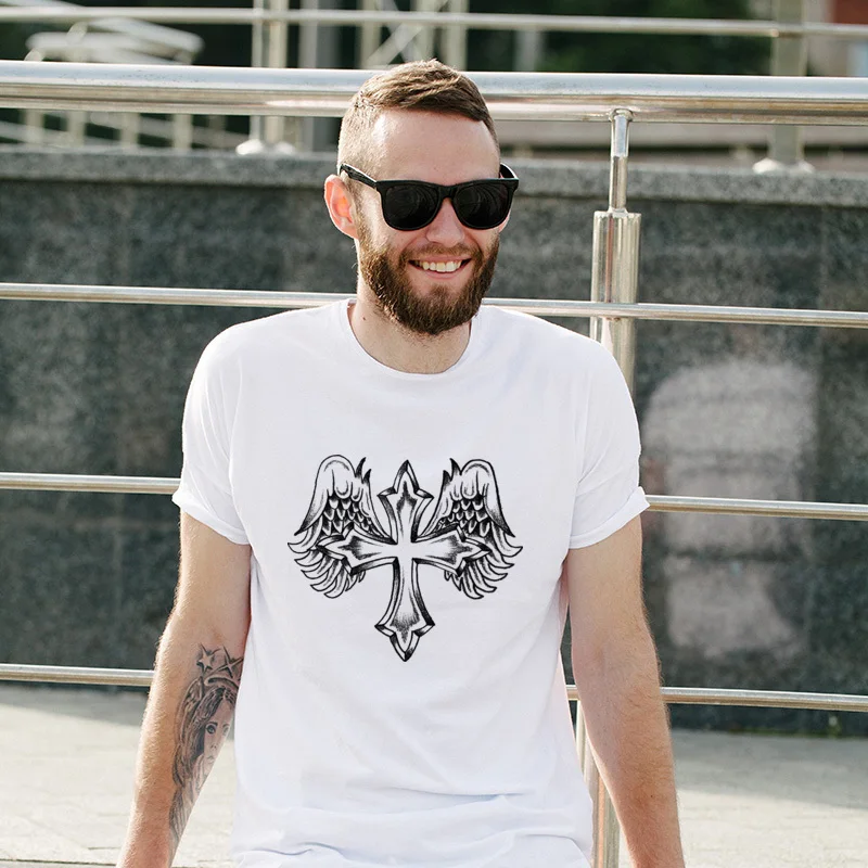 

Birthday Day Winged Cross Christian Crew Neck O-Neck T Shirt Customized 100% Cotton T Shirts Prevalent Casual T-Shirts