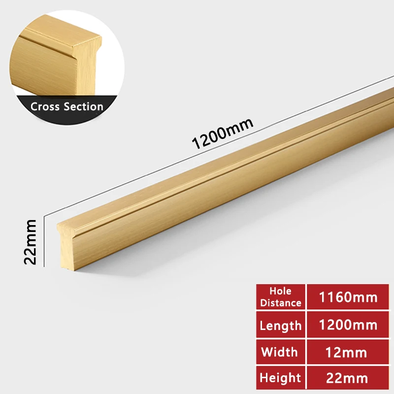 Длинные ручки для шкафа WV, матовый золотой Т-образный стержень, алюминий, 1200 мм, мебельные ручки для кухонного шкафа, ручки для выдвижных ящиков ручка, 287