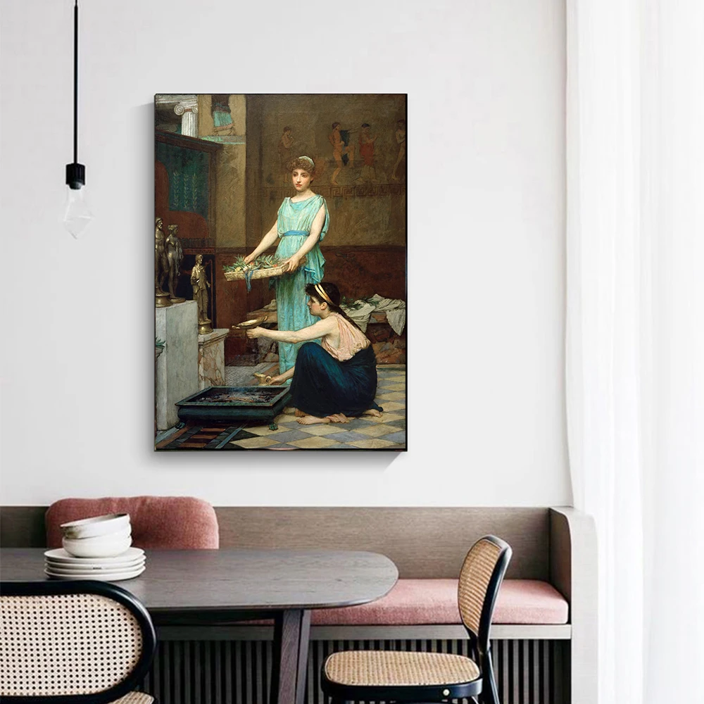 

Holover Canvas Oil Painting Aesthetic Home Decor William Waterhouse"The Household Gods"Romanticism Mythology Artwork Poster