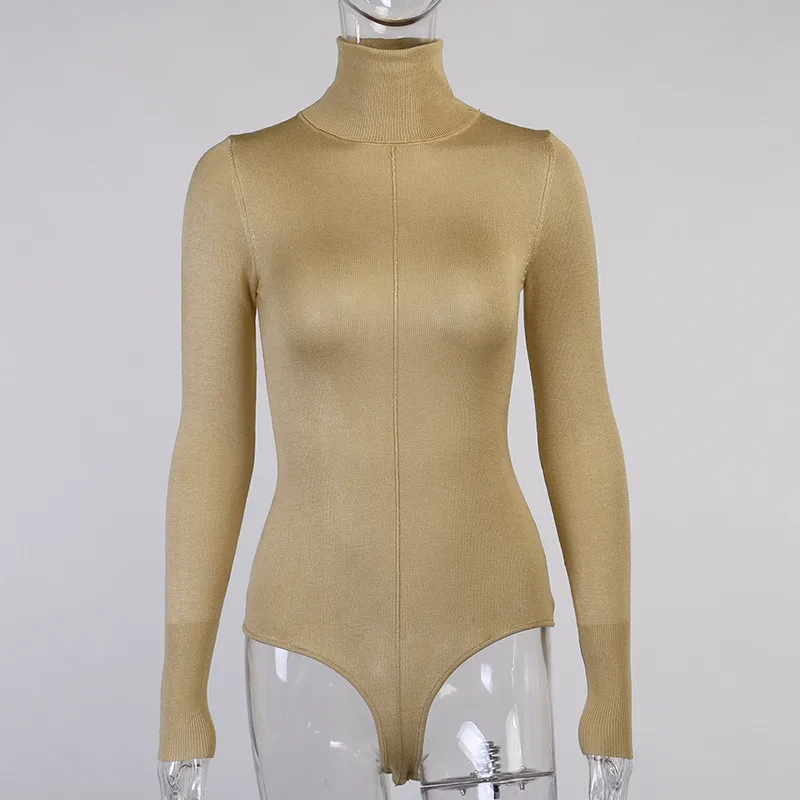 

2020 Winter Rompers Women Jumpsuits Sexy Club Skinny Solid Fashion High Neck Regular Long Sleeve Bodycon Female Bodysuits Women