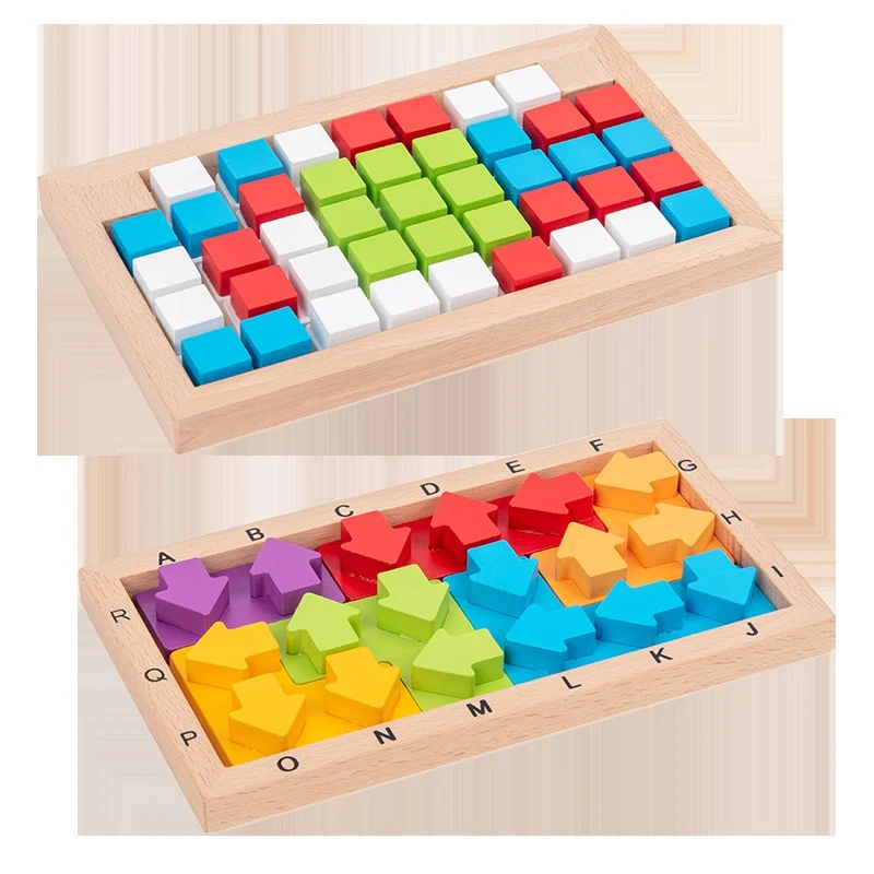

Wooden Puzzles And A Set Of Wooden Tangrams Children's Educational Direction Arrow Building Block Toys New Arrival
