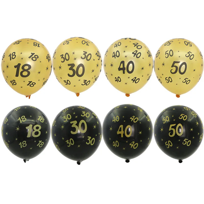 

12inch 10Pcs Gold Black Printed Ballons 18/30/40/50 Happy Birthday Party Decoration Latex Baloons Adult Globos Helium Balloons