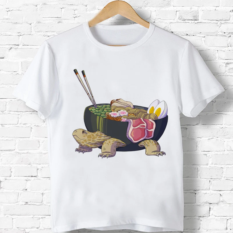 

Футболки с рисунком рамен и черепаха, одежда, новинка, модные детские топы в стиле Харадзюку, футболки с рисунком ольччан для мальчиков и дев...