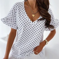 fridayin 2021 summer women blouse female simple basic style v neck black and white dot casual clothes thin top