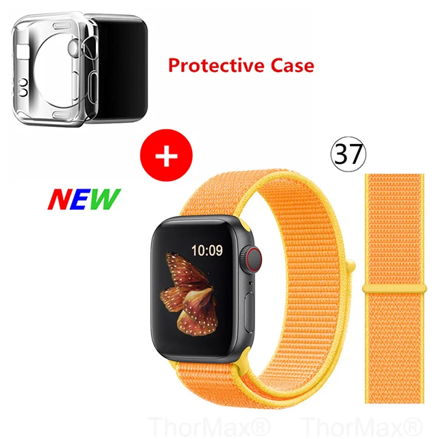 Нейлоновый спортивный бесшовный ремешок для наручных часов iwatch, 4 цвета, в полоску, легкий мягкий сплетенный ремешок для наручных часов Apple Watch 4 серии 3/2/1 38 мм 42 мм 40 мм 44 мм - Цвет ремешка: 37-canary yellow