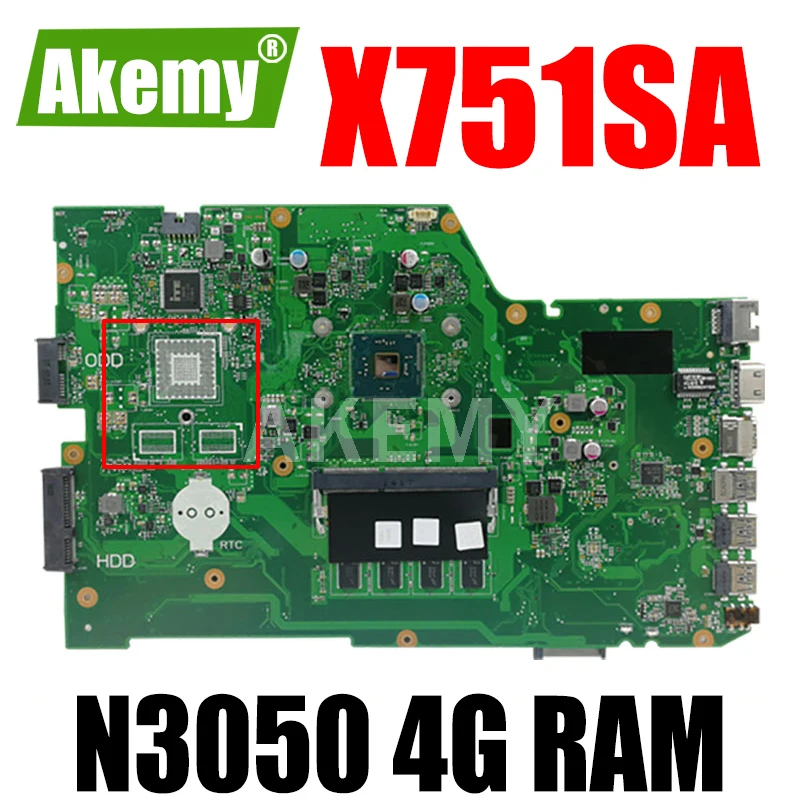 

Laptop motherboard For ASUS X751SA REV.2.0 Mainboard Core SR2KN Celeron N3050 4G RAM DDR3