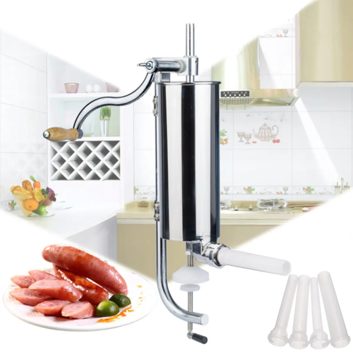 

4L 8.8lbs Sausage Filling Machine Enema 304 Stainless Steel Sausage Maker Homemade Stuffer Syringe Meat Filler Vertical Kitchen