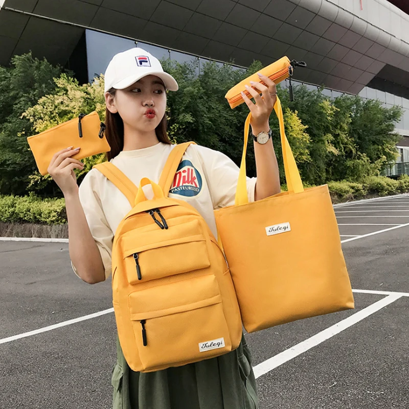 

Набор из четырех предметов, вместительная Студенческая сумка в Корейском стиле для старшей школы, модный брендовый простой рюкзак в стиле ...