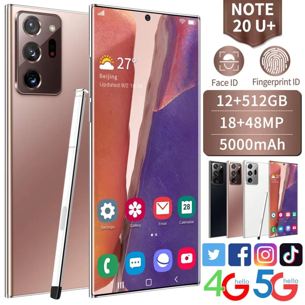 

Note20U+ 6.9-inch HD Smartphone Android MTK6889 Deca Core Face Recognition With WIFI+BT+FM+GPS 18MP+48MP Camera Cell phone