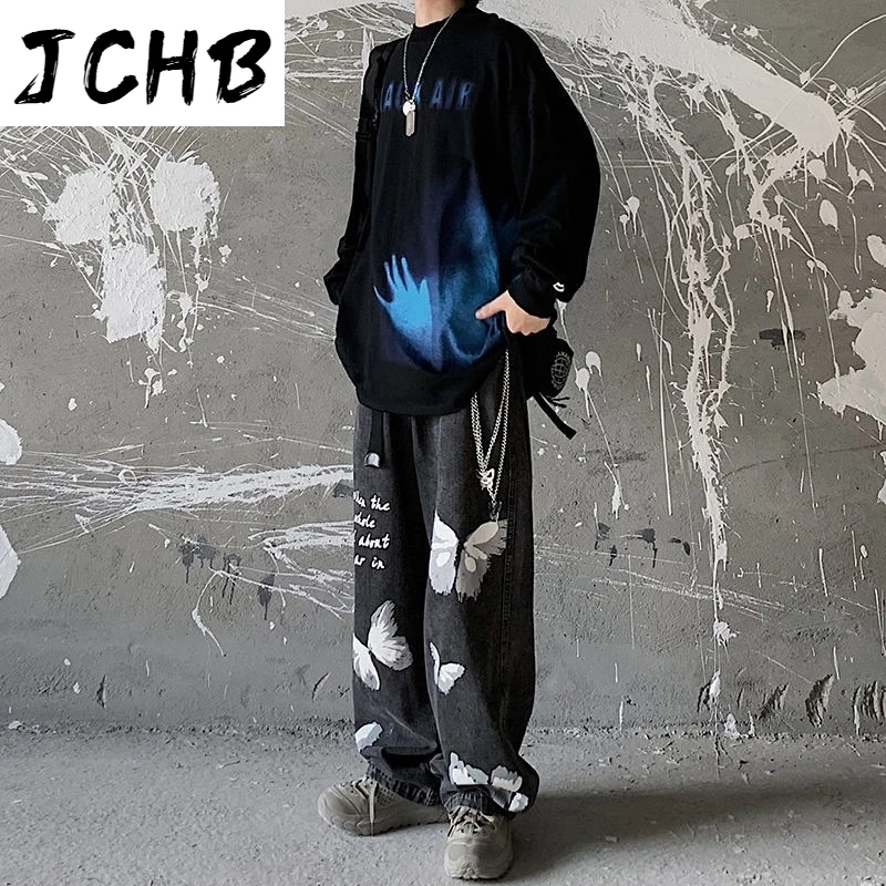 

2021 Autumn Men Hoodies Hand Print Gothic Style Sweatshirt O-neck Loose Simple High Street Black Hipster Pullover Streetwear Hoo