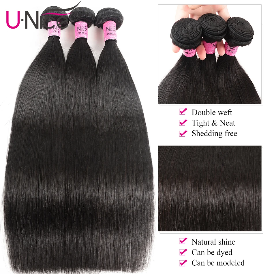 Волосы UNICE 13x4 прозрачного кружева Фронтальная застежка с 3 пряди перуанских