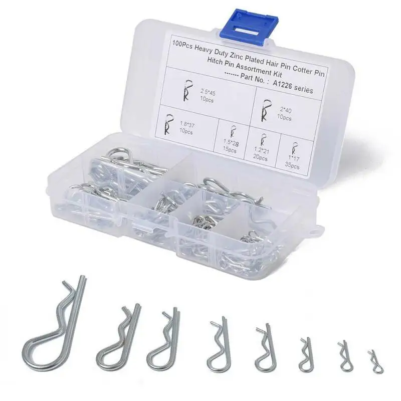 

100Pcs Industrial Mechanical Hitch Hair R Cotter Pin Clip Tractor Assortment Kit Carbon Steel Galvanized Steel