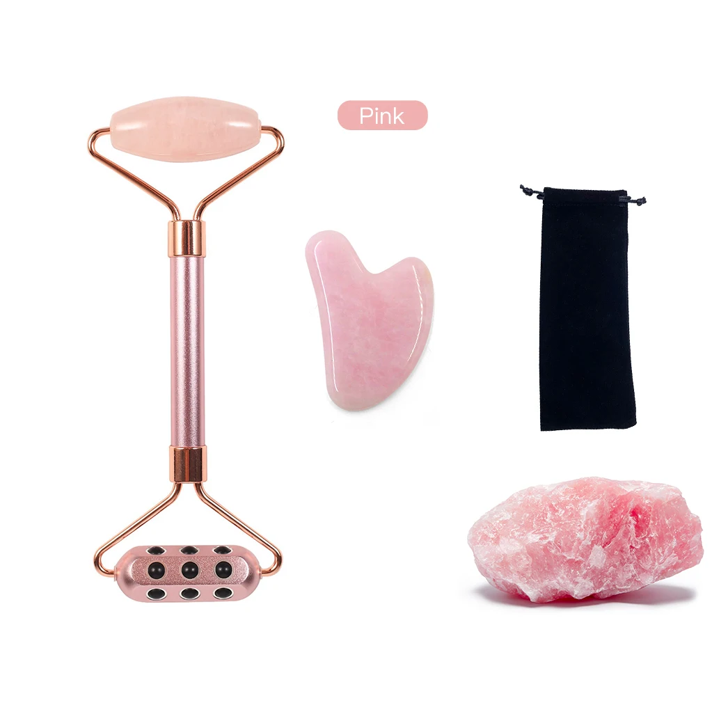 

Rose Quartz Roller Gua Sha Set Slimming Face Lifting Massager Tool Natural Jade Facial Massage Roller Stone Skin Roller Beauty