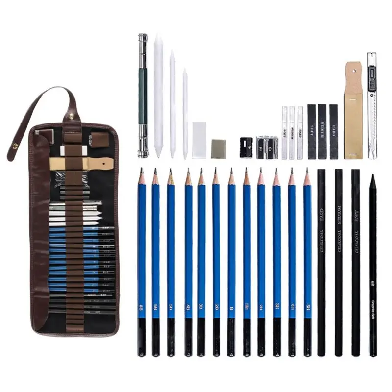 

32pcs Professional Sketching Drawing Set Graphite Charcoal Pencil Kit Carrying Bag for Art Students School Painting Supplies