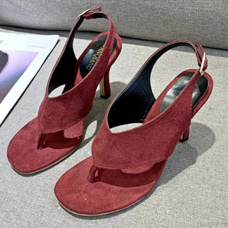 

2020 New Ladys Summer Sandals Thin High Heels Solid Sexy Women Shoes Pumps Wine Red Casual Medium Sandals Shoes
