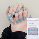 Накладные ногти в европейском стиле, квадратные, синие, фиолетовые, с полным покрытием, накладные ногти, наклейки для ногтей