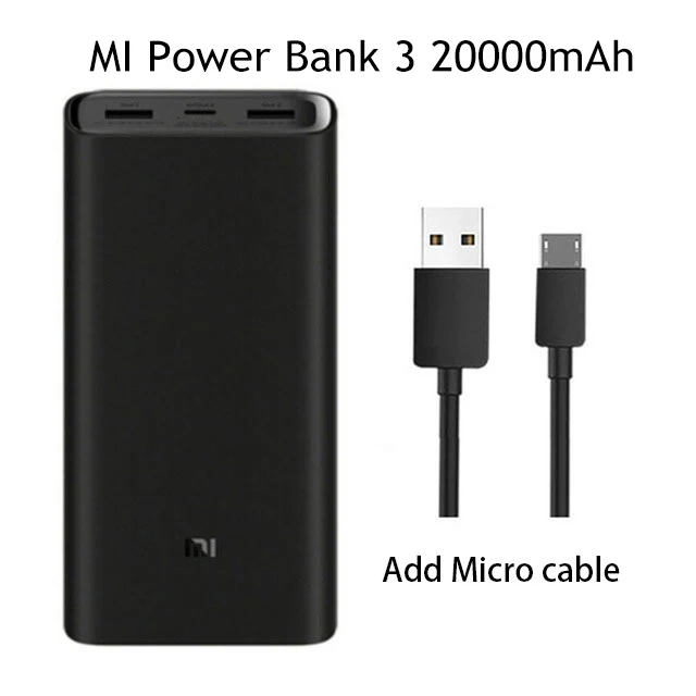 3 add Micro cable Xiaomi mi внешний аккумулятор, 3 порта 20000 мА/ч, быстрое зарядное устройство, внешний аккумулятор Xiao mi, 20000 мА/ч, внешний аккумулятор - Цвет: 3 add Micro cable