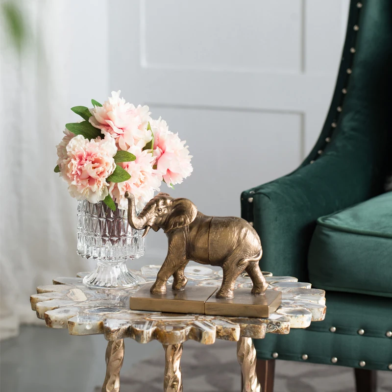 

LUXURIOUS ELEPHANT ART SCULPTURE ELEPHANT CALF STATUE LUCKY ANIMAL BOOKENDS ORNAMENTS RESIN CRAFT EUROPEAN HOME DECORATION R4459