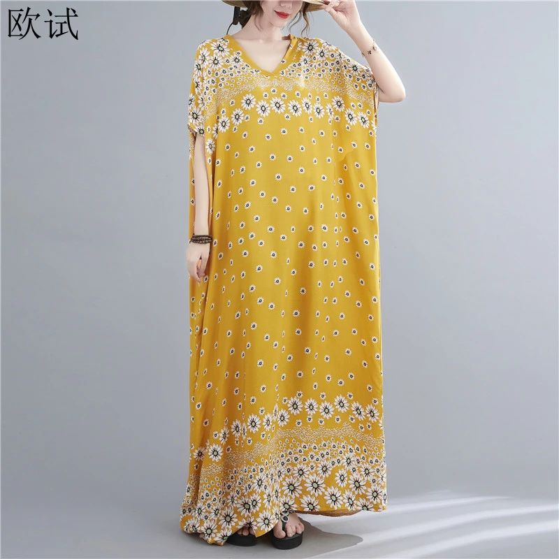 

Женское платье большого размера с цветочным принтом, свободное Повседневное платье с цветочным принтом, 2021
