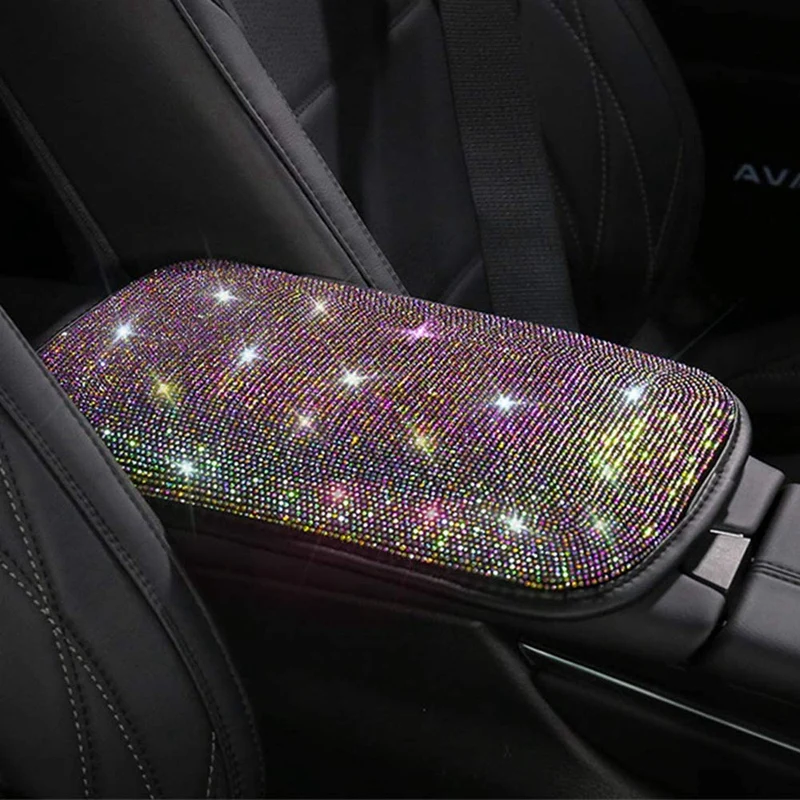 

Bling Car Center Console Cover Luster Crystal Arm Rest Padding Protective Case Diamond for Women