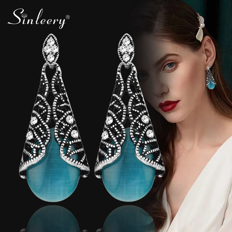 Винтажные серьги с опалом SINLEERY белые синие розовые черные для женщин античные