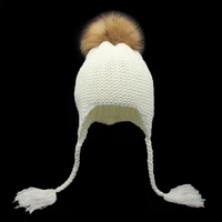 children winter warm raccoon fur knit hats girls boys 100 real fur pompom beanies cap kids crochet baby hats beanie caps