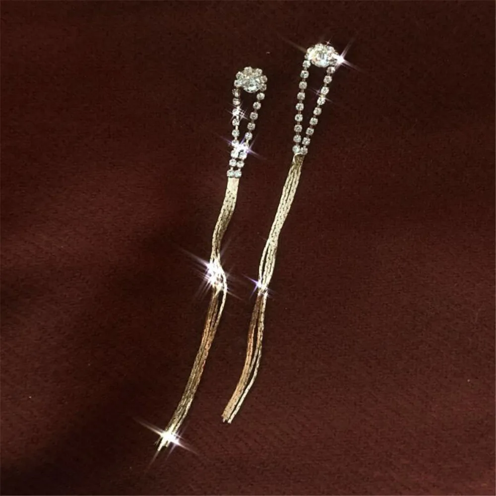 

New fashion exquisite inlaid zircon geometric long tassel earrings temperament lady elegant earrings female gifts wholesale