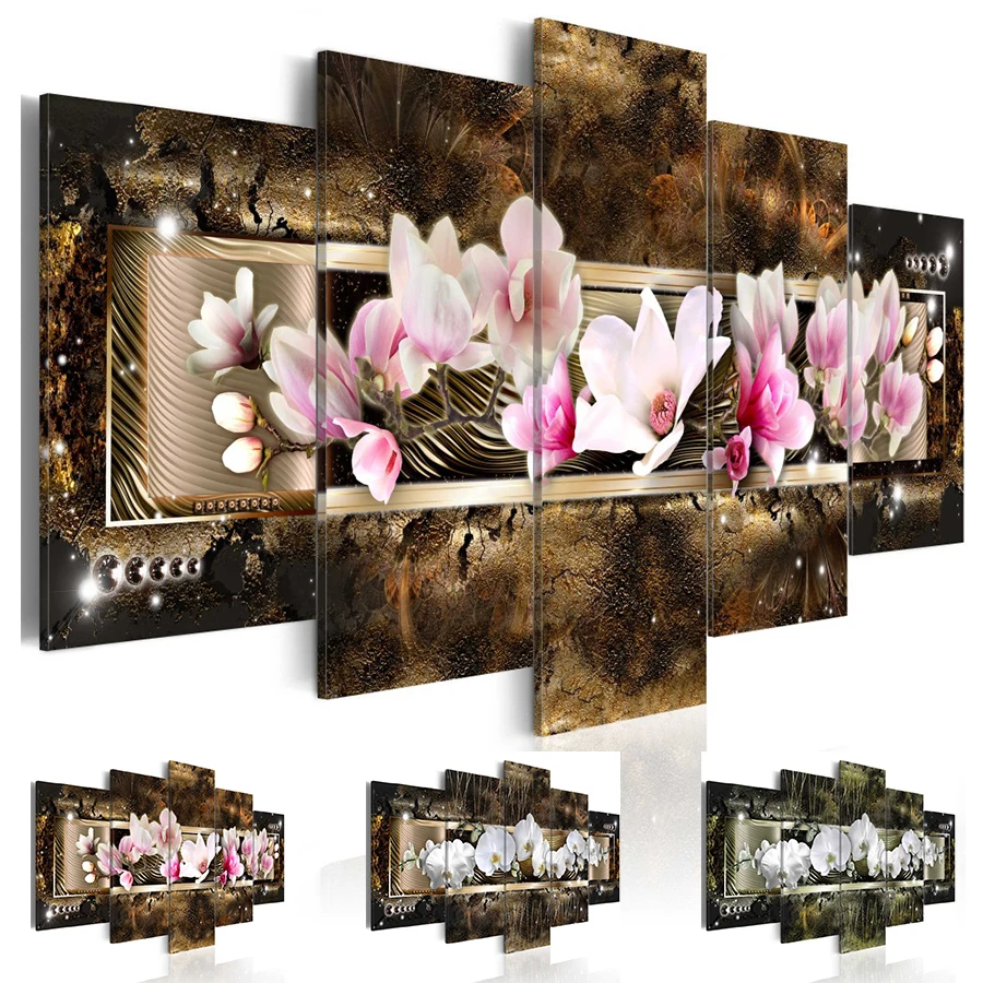 

Orchids Blossom Prints Wall Painting 5 Pieces Modern Flower Wall Art Canvas for Bedroom Home Decor No Frame