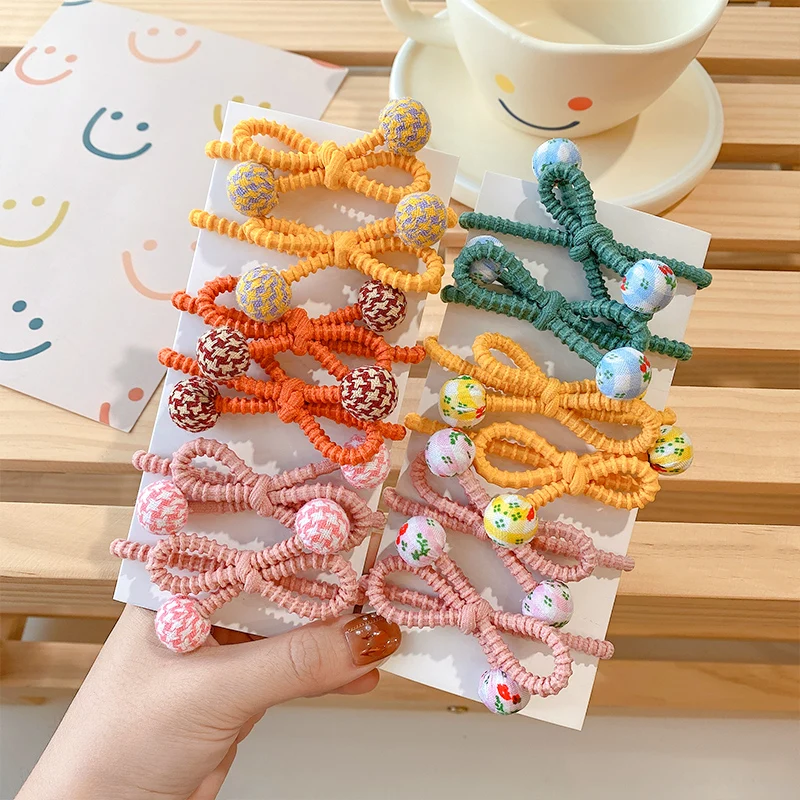 

2 Pcs/Set Children Cute Colors Dot Ball Bow Elastic Hair Bands Girls Lovely Soft Scrunchies Rubber Bands Kids Hair Accessories
