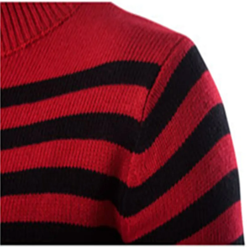 

Men's Mandarin Collar Cotton Pullover Zipper Triped Long Sleeve Autumn Winter Warm Soft Clothes Knitted Casual Male Sweater Pull