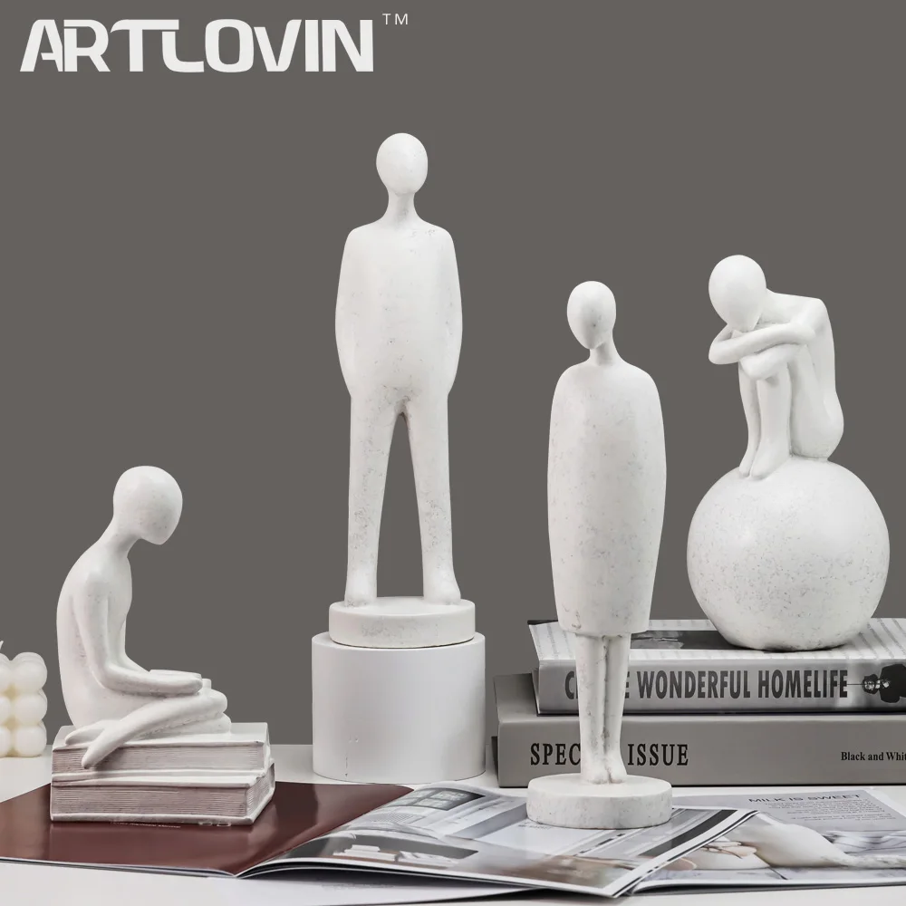 

2021 New Abstract People Statue Tabletop Resin Figures Reading Sculptures Modern White Home Decoration Ornaments Vintage Grey