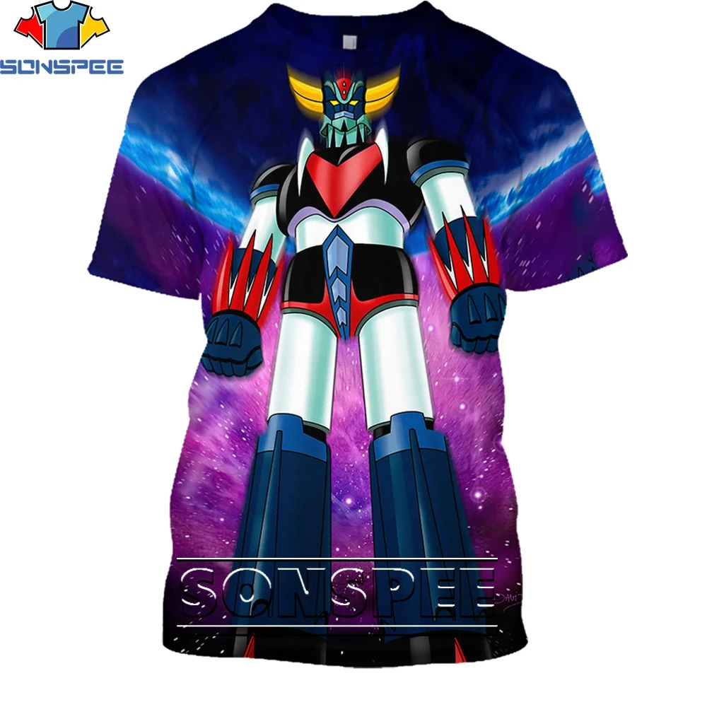 SONSPEE Vintage Anime Goldorak Shirt 3D Printing Men Women's Summer Fashion Man Nostalgia Punk Robot Oversize Tshirt Kids Top