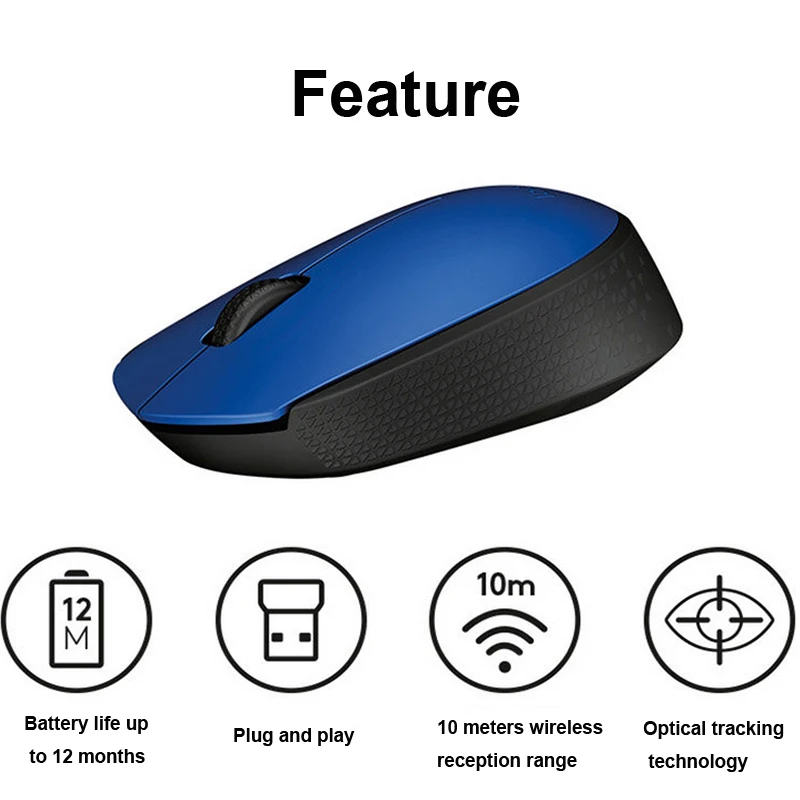 Logitech M170 2 4G Беспроводной Мышь 1000 Точек на дюйм Mano ресивер USB для портативных ПК