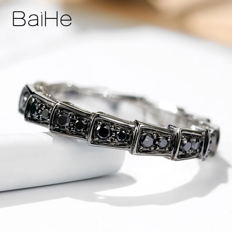 BAIHE Solid 14K белое золото+ черное золото Сертифицированный круглый вырез около 0.39ct натуральные черные Алмазы обручальные свадебные женские кольца мужское кольцо красивые и элегантные модные тонкие украшения в подарок паре кольцо