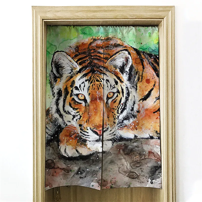 Tiger lion curtain cotton linen art bedroom living room partition porch half bathroom kitchen shade | Дом и сад