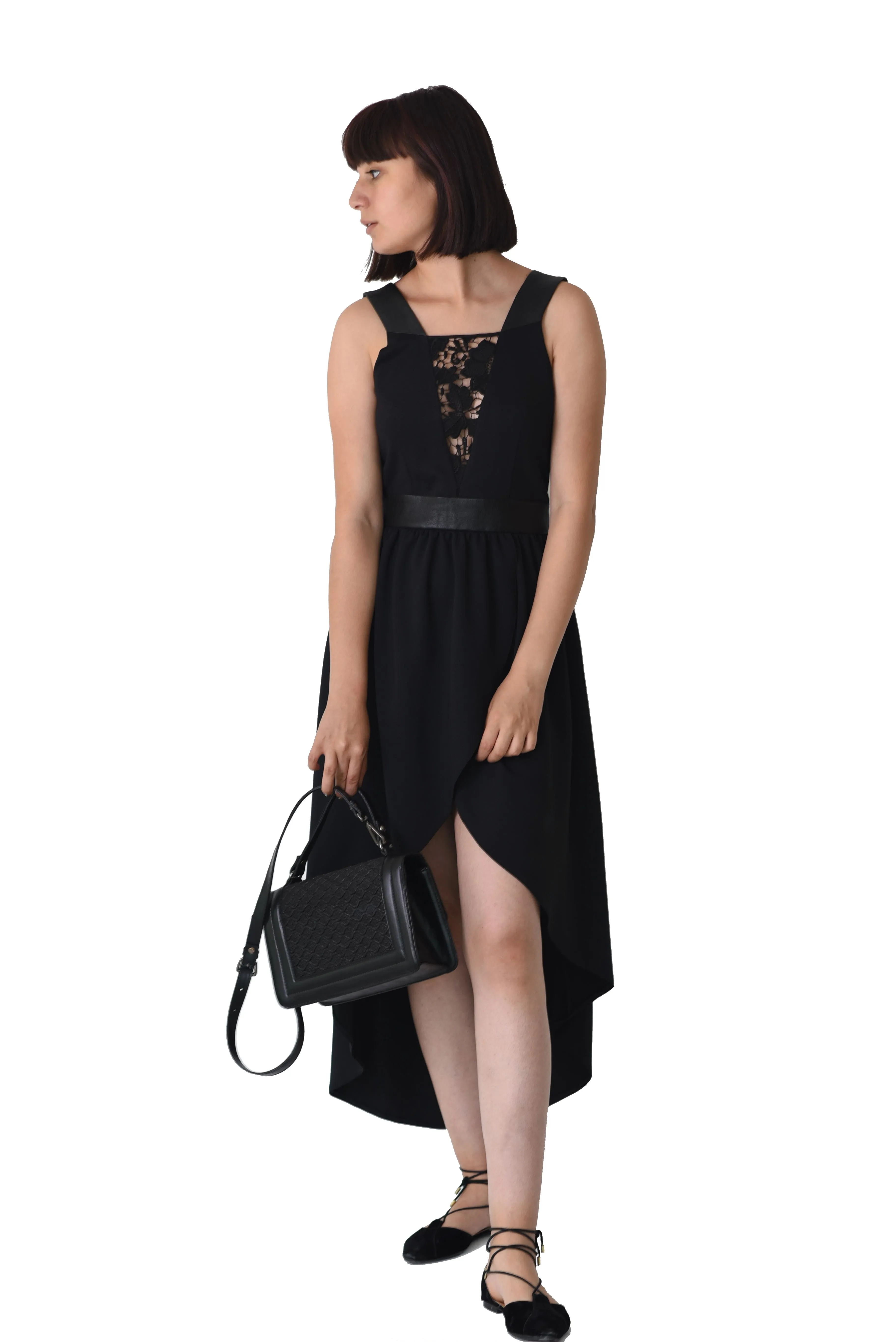 Черное асимметричное платье Kavshak из чесаной кожи | Женская одежда