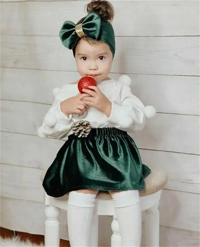 Бархатный Модный комплект одежды для маленьких девочек однотонная одежда Топ с