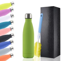 stainless steel water bottle 500ml vacuum thermos double wall dropshipping silicone surface portable flask for sport home kids
