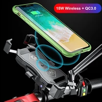 15w wireless charger motorcycle mobile phone holder qc3 0 usb quick charge bicycle phone holder mount for 3 5 6 5 inch cellphone