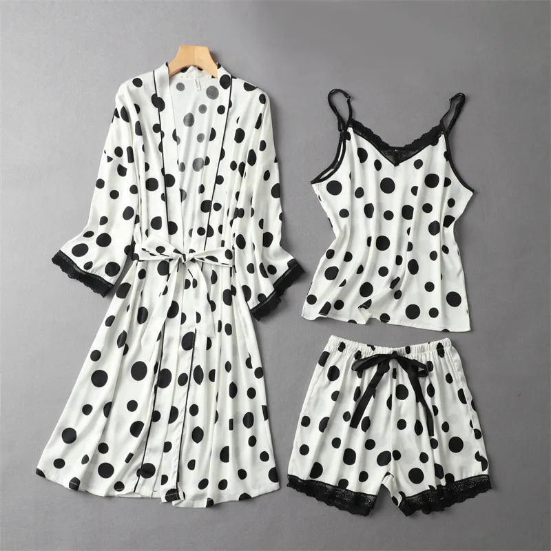 

Print Dot Women Sleepwear Nightwear Intimate Lingerie 3PCS Pajamas Suit Casual White Sleep Set Home Clothing Summer New Pyjamas